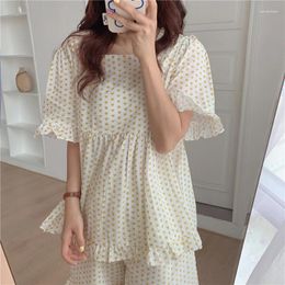 Home Clothing Alien Kitty Sweet Printed Hearts Cute Girls Sleepwear 2024 All Women Femme Comfortable Loose Cotton Pyjamas Suits Sets