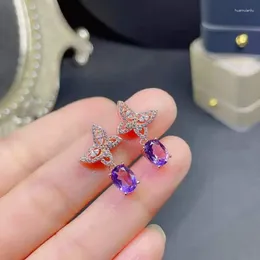 Stud Earrings LANZYO 925 Silver Sterling Amethyst Fashion Gift Jewelry Fine Party Trendy Women Wholesale E06855144agz