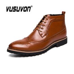 Boots Fashion Men's Boots Male Ankle Shoes Brand Genuine Leather Dress Derby Shoes Black Party Wedding Casual Flats