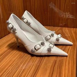 Sandals Pointed Toe Sexy High Heels Female Punk Rivet Stiletto Medium Heel Pumps Slip-On