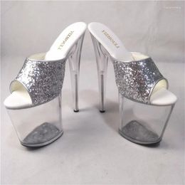 Dance Shoes 20cm Sexy Gorgeous Silver Glitter High Heels 8 Inch Heel For Women Crystal