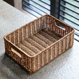 Handwoven Rattan Storage Basket, Wicker Tray, Picnic Basket, Bread Food Plate, Fruit Sundries Box, Kitchen Storage Organizer