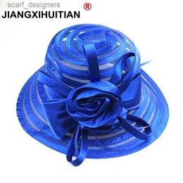 Wide Brim Hats Bucket Hats 2017 Lace Summer Hat Women Kentucky Derby Wide Brim Sun Hat Wedding Church Sea Beach Hats for Women stripe Ladies Hat with Bow Y240409