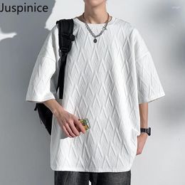 Men's T Shirts Summer Large Size Short-sleeved T-shirt Solid Jacquard Mid-sleeve Loose Casual Bottoming T-shirts Men Tops Male Clothes