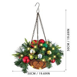 Christmas Hanging Basket With Lights for Front Door Wall Berry Wreath Pine Cone Merry Christmas Decorations Dropshipping