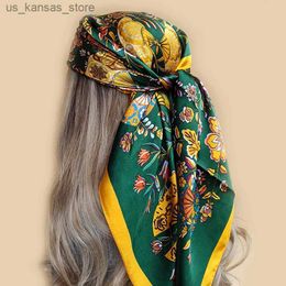 Scarves 2022 90X90CM Fashion Kerchief Silk Satin Neck Scarf Women Print Hijab Female Square Shawls Wraps office Lady muffler bandanna240409