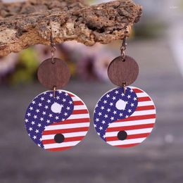 Dangle Earrings YIN YANG AMERICAN FLAG For Women Fourth Of July Red White And Blue Patriotic Wood Chip Jewellery