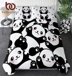 BeddingOutlet Panda Home Textile Duvet Cover With Pillow Case Cartoon Rainbow Bedding Set Animal Kids Teen Bed Linens Queen 3Pcs 24047216