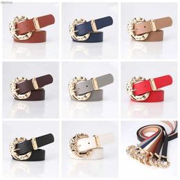 Belts Multicolor Pu Leather Belt Elegant Waistband Korean Style Gold Round Buckle Belt Cummerbunds Wide Belt GirlL240409