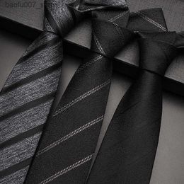 Neck Ties Black striped tie 8cm casual suit shirt high-end formal business handmade mens high-end feelingQ