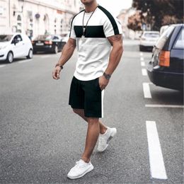 Striped Men Tracksuit Sets Fashion Casual Short Sleeve Tshirts 2 Piece Outfits Streetwear Jogger 3D Printed Sports Suit 240409