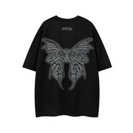 Men Retro Vintage Cotton Tshirt Streetwear Butterfly Graphic T-Shirt Harajuku T Shirt Hip Hop Relaxed Tops Tees Green Black 240329