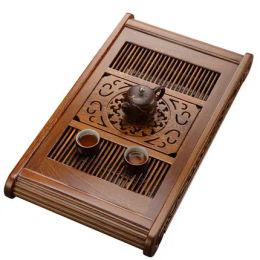 Black ebony tea tray solid wood Home rosewood tea table Simple water storage drainage Kung Fu teaware large rectangular tray