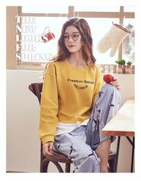Home Clothing Gorgeous 2024 Autumn Pattern Pure Cotton Ma'am Pajamas Korean Fresh Lovely Full Furnishing Suit Can Clothes