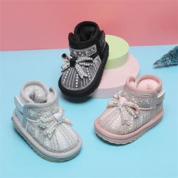 Boots Winter Baby Shoes Pearl rhinestones Infant Toddler Boots Soft Comfortable Rubber NonSlip Warm Plush Baby Snow Boots