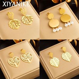 Stud Earrings XIYANIKE 316L Stainless Steel Gold Colour Vintage Heart Shaped Plant Pearl For Women 2024 Jewellery Wholesale