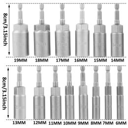 14Pcs Hex Bit Socket Set 6mm-19mm Deep Socket Adapter Hexagonal Shank Nut Driver Bits Set for Power Drills Impact Drivers Socket