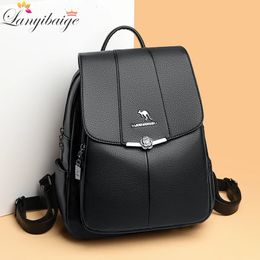Women Quality Leather Backpacks For Girls Sac A Dos Casual Daypack Black Vintage Backpack School Bags Mochila Rucksack 240329