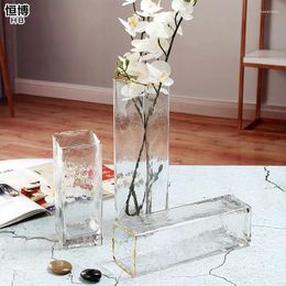 Vases Creative Glass Vase Cold Grain Gold Mouth Simple Atmosphere Living Room Decoration