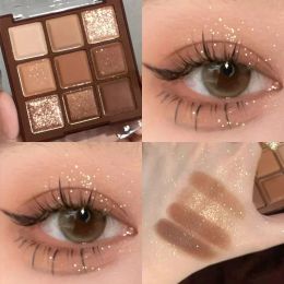 9 Colours Chocolate Eye Shadow Palette Pearly Matte Earth Colour Eyeshadow Pallete Shiny Sequins Eye Pigments Lasting Makeup