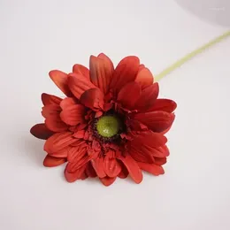 Decorative Flowers Home Decor Artificial Real Touch Fabric Gerbera Branches Green Plant Fake Flower Bedroom Decoration Simulation Daisy