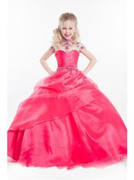 New Luxurious Pink Little Girls Pageant Dresses Beaded Ruffle Ball Gown Children Party Kids Beauty Pageant Dresses8696981
