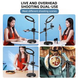 YELANGU Overhead Tripod With 6CM Ring Light Table Tabletop Shooting With Phone Holder Boom Arm For Live Youtube Streaming Video