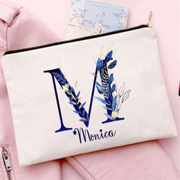 Personalised Bridesmaid Makeup Bag Custom Letter with Name Cosmetic Case Female Toiletry Storage Pouch Purse Wedding Bride Gift