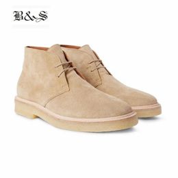 Boots Black& Street Handmade Suede Lace Up Leisure Men Ankle Boots Pointed Toe Genuine Leather Desert Boots