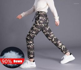 Camouflage Down Pants Women Elastic High Waist White Duck Warm Cotton Trousers Winter Outdoor Ultralight Thermal Sport Pant16338482