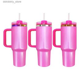 Mugs Rainbow plated blank sublimation copper 40oz winter pink litter H2.0 quencher vacuum insulated tumbler with lid and straw travel mu for laser enrave 20pcs L49