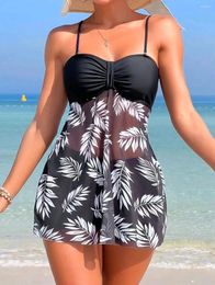 Women's Swimwear Summer Women Tankini Sets Two Pieces Swimsuit With Shorts Vintage Push Up Bathing Suit Black Beachwear Female Print