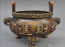 Old Chinese buddhism temple Bronze wealth lion head statue incense burner Censer7183883