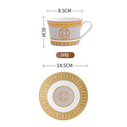 Bone China European Mug Creative Vintage Coffee Cups Gilt Edging Porcelain Gift Big Mark Tea Cup Plate Rack Set Home