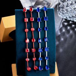Dangle Earrings ThreeGraces Personality Red Blue Cubic Zirconia Long Thin Geometric For Women Fashion Daily Party Jewellery E1179