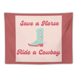 Tapestries Save A Horse Ride Cowboy Typography And Boot Graphic With Pink Font Tapestry Aesthetics For Room Bedroom Decoration