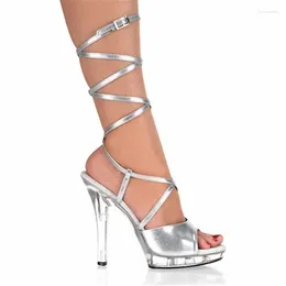 Sandals Summer 13Cm Heel Thin Transparent Crystal High Heels Buckle Strappy Platform Leaky Toes Pole Dancing Fashion Women's