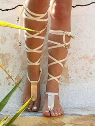 Sandals New Gladiator Women Flat Ladies Clip Toe Cross Strap Thong Shoes Woman Beach Free-binding Sandalen Dames 2024 H240409 3V08