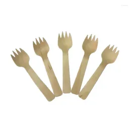 Disposable Flatware 100pcs Wooden Forks Spork Cake Dessert Cheese Fork Cutlery Wedding Birthday Party Tableware