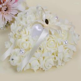 Decorative Flowers HQYP010 Wedding Ceremony Ribbon Pearl White Ring Pillow Heart Box For Supplies Gift