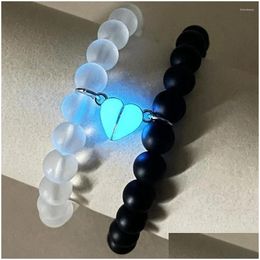 Beaded Strand 2Pcs Alloy Stone Couple Luminous Bracelet Charms Lover Fluorescent Gift Fluorescent. Heart Glow In The Dark Drop Deliver Dhjdg