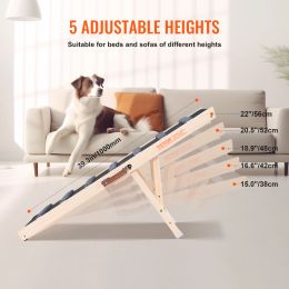 VEVOR Dog Ramp Folding Ladder Anti-slip High Adjustable Wooden Pet Ramp Removable for Small Old Dog Climbing Stairs Sofa Car Bed