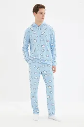 Home Clothing Trendyol Men 'S Regular Fit Printed Top Hooded Pajamas Set TMNAW22PT1067