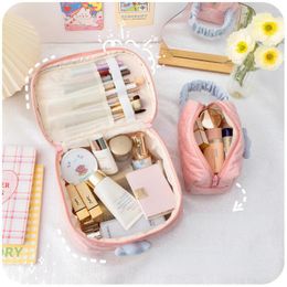 Storage Bags Solid Colour Flower Makeup Bag Set Zipper Large Soft Corduroy Cosmetic Female Travel Make Up Beauty Case Bathroom Organiser