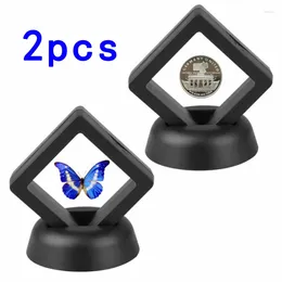 Decorative Plates 2Pcs Jewellery Storage Box 3D Packaging Case Gemstone Floating Frame Coin Display Necklace Holder 50 50mm