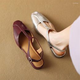 Sandals 2024 Women Split Leather Cover Toe Casual Buckle Strap Summer Shoes For Round Low Heel