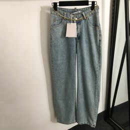 Washed Designer Jeans Female Jean Pants High Waist Long Trousers Gold Chain Ornament Girls Denim Pant Rompers