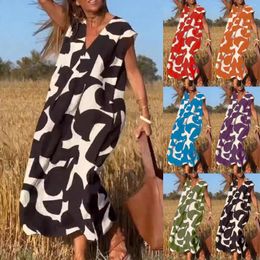Casual Dresses Women's Elegant V-neck Versatile Long Loose Funny Printed Dress Youthful Temperament Party Sundress Vestidos De Fiesta