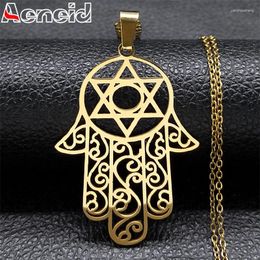 Pendant Necklaces Fatima Hamsa Hand Magen Star Of David Necklace For Women Men Hollow Stainless Steel Gold Colour Jewellery N8054