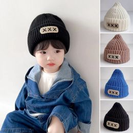0-2Y Baby Knit Hat Korean Simple Kids Newborn Solid Color Winter Warm Hat Toddler Infant Outdoor Windproof Warmer Beanie Cap